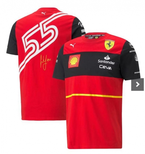 2021-2022 Ferrar Red Round collar #55 Formula One Racing Shirts-805