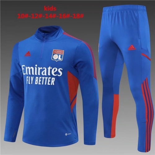2022-23 Olympique Lyonnais Royal Blue Thailand Youth/Kids Soccer Tracksuit Uniform-801