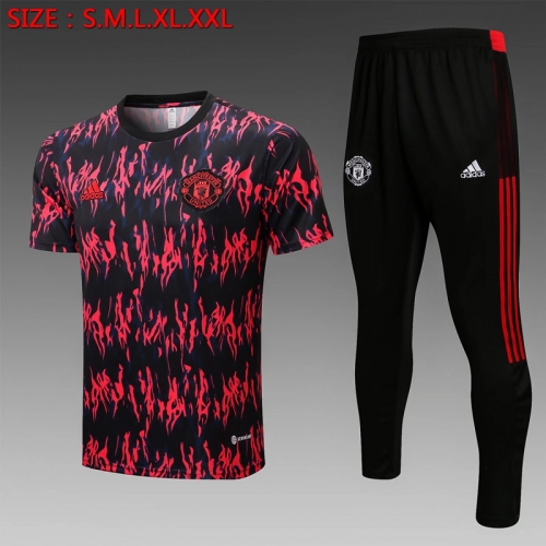 2022/23 Manchester United Red & Black Shorts-Sleeve Thailand Soccer Tracksuit Uniform-815