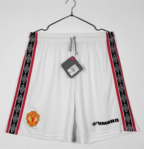 1998-99 Retro Version Manchester United White Thailand Soccer Shorts-710/313