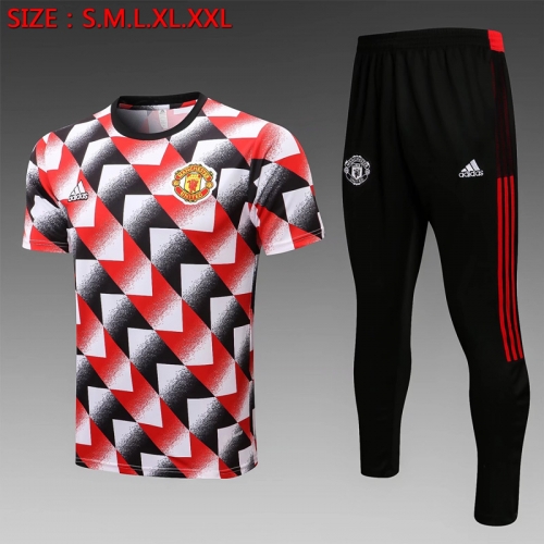 2022/23 Manchester United Orange Shorts-Sleeve Thailand Soccer Tracksuit Uniform-815