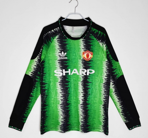 1990-92 Retro Version Manchester United Green Thailand LS Soccer Jeesey AAA-710