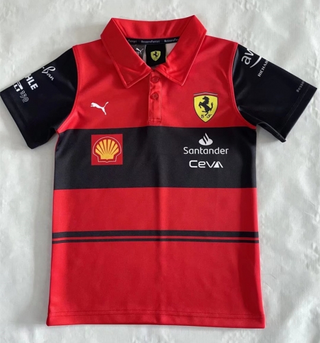 Kids 2021/2022 Ferrar Red & Black Turn Collar Formula One Racing Shirts-805