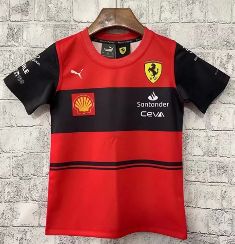 Kids 2021/2022 Ferrar Red & Black Round Collar Formula One Racing Shirts-805