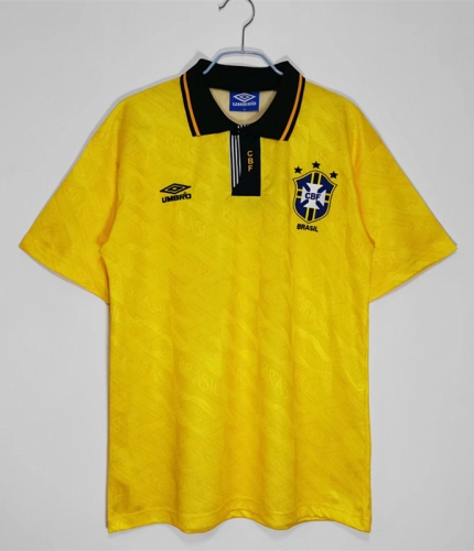 1991-93 Retro Version Brazil Home Yellow Thailand Soccer Jersey AAA-710