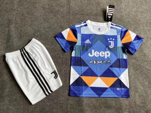 Kids 2022-2023 Juventus 3rd Away Blue Soccer Uniform-SKE/36