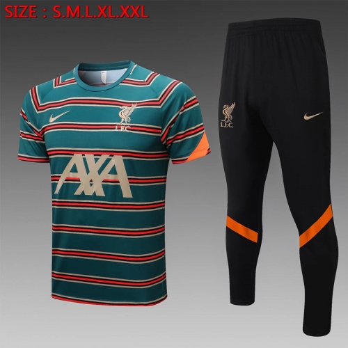 2021-22 Liverpool Greeb Shorts-Sleeve Thailand Soccer Tracksuit Uniform-815