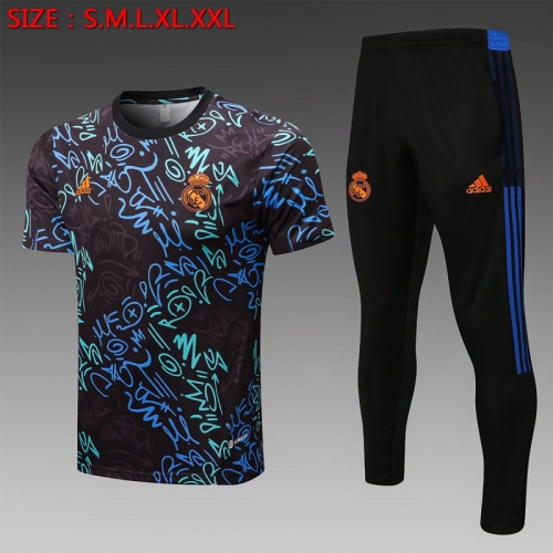 2022-23 Real Madrid Black & Green Shorts-Sleeve Thailand Tracksuit Uniform-815