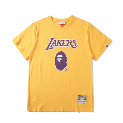 BAPE Jonited Version Yellow Los Angeles Lakers NBA Cotton Shirts