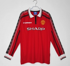 1998-99 Retro Version Manchester United Home White LS Thailand Soccer Jersey AAA-710/601/503