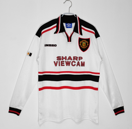 1998-99 Retro Version Manchester United Away White LS Thailand Soccer Jersey AAA-710/811