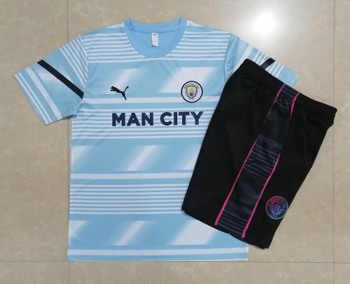 2022/23 Manchester City Blue Short-Sleeve Thailand Soccer Tracksuit Uniform-815