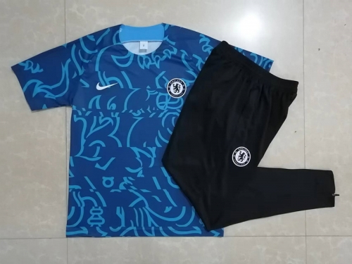 2022-23 Chelsea Blue & Green Shorts-sleeve Thailand Soccer Tracksuit Uniform-815