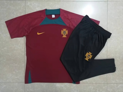 2022-23 Portugal Red Shorts-sleeve Thailand Soccer Tracksuit Uniform-815