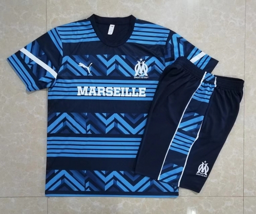 2022/23 Olympique Marseille Blue Short-Sleeve Thailand Soccer Tracksuit Uniform-815