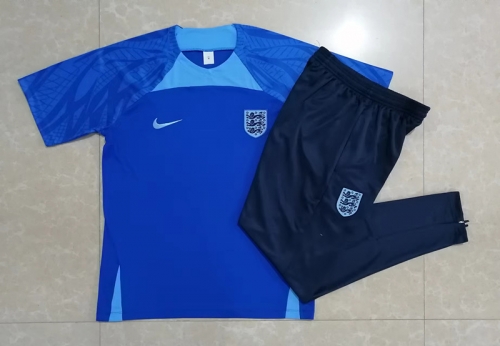 2022/23 England Blue Shorts-Sleeve Thailand Soccer Tracksuit Uniform-815