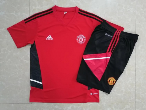 2022/23 Manchester United Red Shorts-Sleeve Thailand Soccer Tracksuit Uniform-815