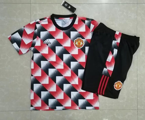 2022/23 Manchester United Red & Black Shorts-Sleeve Thailand Soccer Tracksuit Uniform-815
