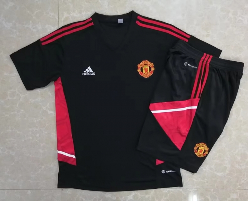 2022/23 Manchester United Black Shorts-Sleeve Thailand Soccer Tracksuit Uniform-815