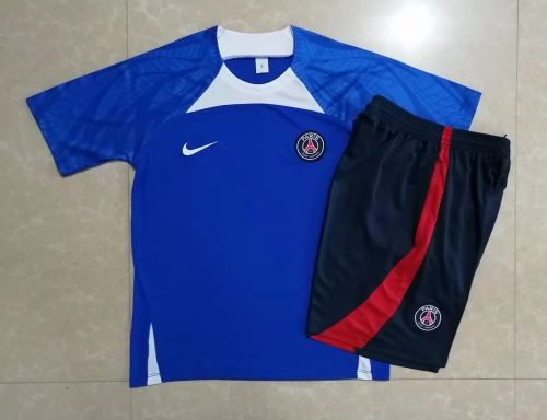 2022-23 Paris SG Blue Shorts-sleeve Thailand Soccer Tracksuit Uniform-815