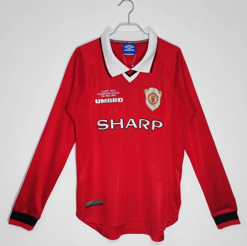 1999-00Retro Version Manchester United Home Red Thailand LS Soccer Jeesey AAA-710/811/601