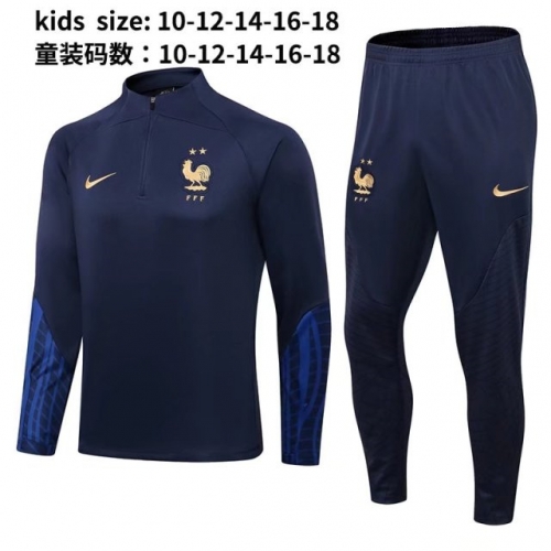 2022/23 France Royal Blue Youth/Kids Thailand Soccer Tracksuit Uniform-411