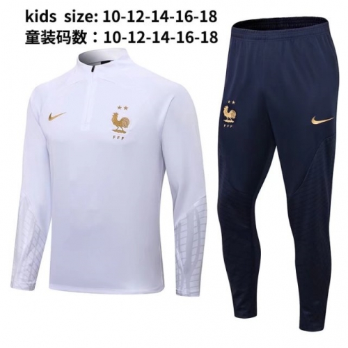 2022/23 France White Youth/Kids Thailand Soccer Tracksuit Uniform-411