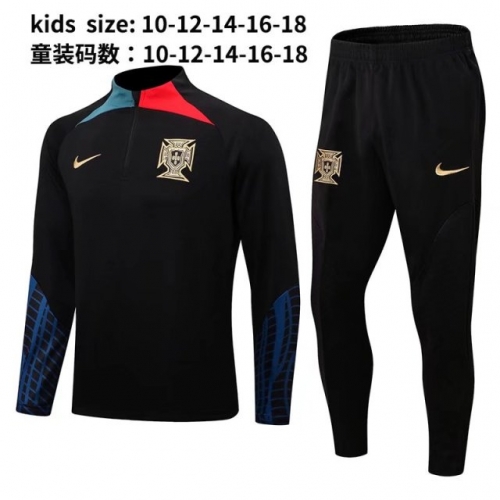 2022/23 Portugal Black Youth/Kids Thailand Soccer Tracksuit Uniform-411