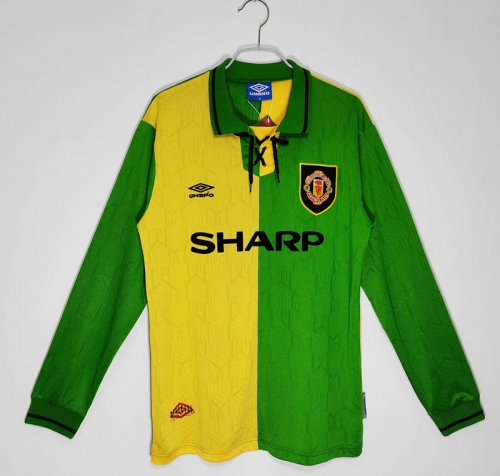 1992-1994  Retro Version Manchester United Yellow & Green Thailand LS Soccer Jeesey AAA-710/811/601