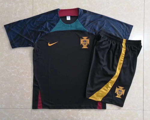 2022-23 Portugal Black Shorts-sleeve Thailand Soccer Tracksuit Uniform-815