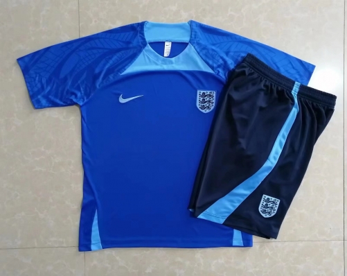 2022/23 England Blue Shorts-Sleeve Thailand Soccer Tracksuit Uniform-815