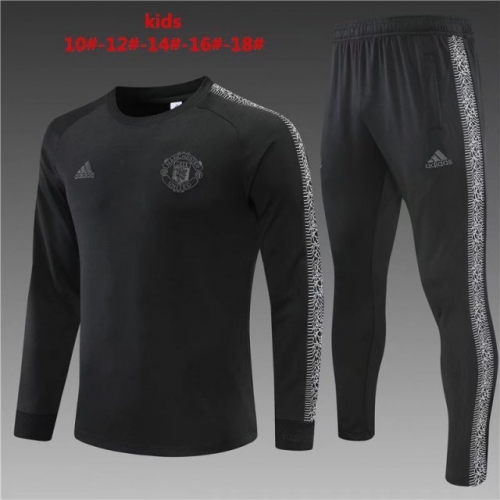 Jointed Version 2022-23 Manchester United Black Kids/Youth Thailand Soccer Tracksuit Uniform-801