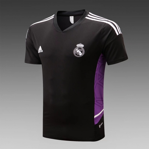 2022-23 Real Madrid Black Shorts-Sleeve Thailand Tracksuit-815