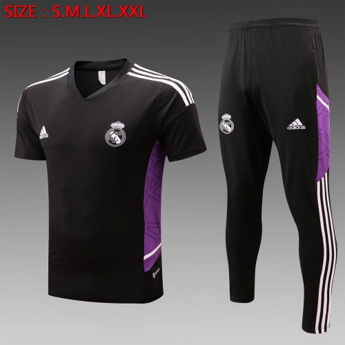 2022-23 Real Madrid Black Shorts-Sleeve Thailand Tracksuit Uniform-815