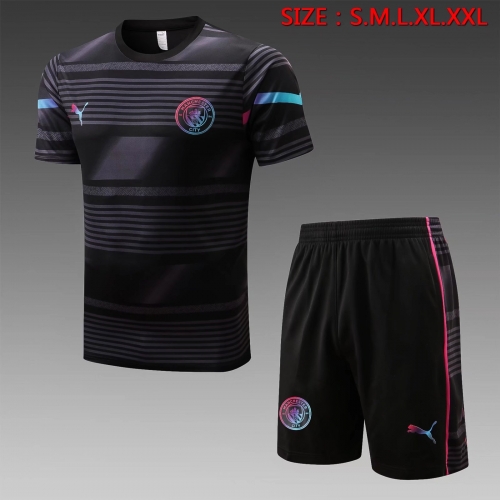2022/23 Manchester City Black Short-Sleeve Thailand Soccer Tracksuit Uniform-815