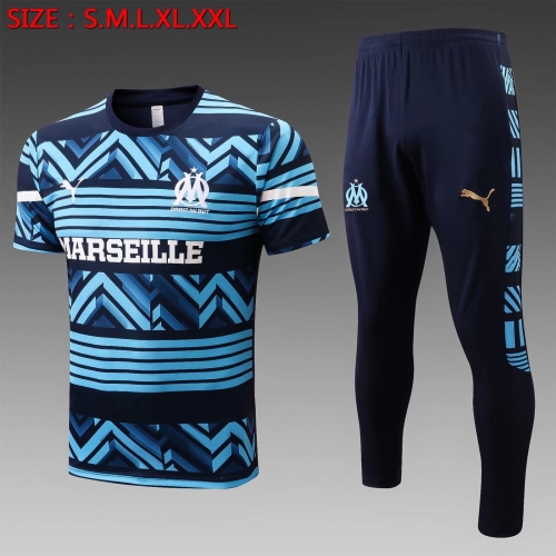 2022/23 Olympique Marseille Blue & Black Short-Sleeve Thailand Soccer Tracksuit Uniform-815