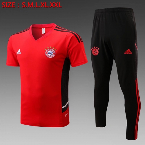 2022/23 Bayern München Red Shorts-Sleeve Thailand Soccer Tracksuit Uniform-815