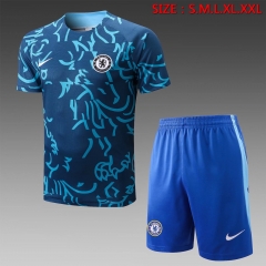 2022-23 Chelsea Blue & Green Shorts-sleeve Thailand Soccer Tracksuit Uniform-815