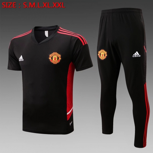 2022/23 Manchester United Black Shorts-Sleeve Thailand Soccer Tracksuit Uniform-815
