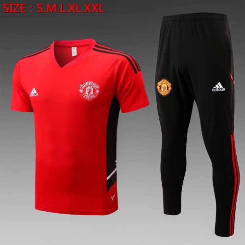 2022/23 Manchester United Red Shorts-Sleeve Thailand Soccer Tracksuit Uniform-815