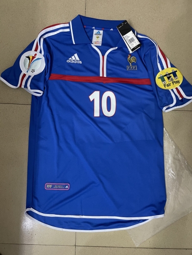 With Patch 2000 UEFA Champions League Retro Version France Home Blue #10 (ZIDANE) Thailand Soccer Jersey AAA-503