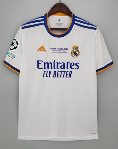 UCL Final Fans Version With Patch 2021-22 Real Madrid Home White Thailand Soccer Jersey AAA