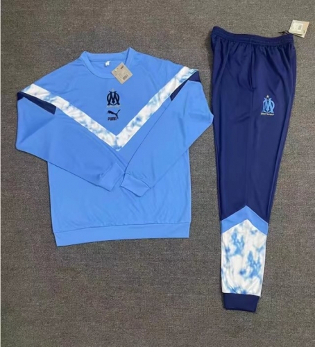 2022/23 Olympique de Marseille Light Blue Kids/Youth Soccer Tracksuit Uniform-801