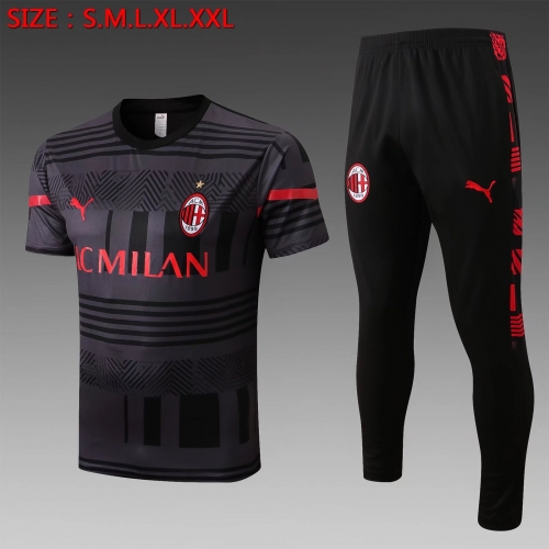 2022/23 AC Milan Black & Gray Shorts-Sleeve Soccer Tracksuit Uniform-815