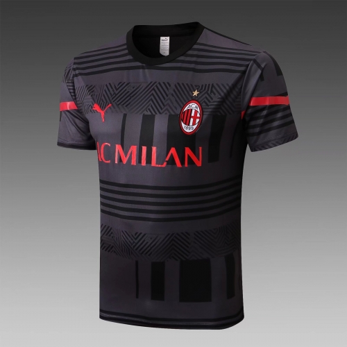 2022/23 AC Milan Black & Gray Shorts-Sleeve Soccer Tracksuit Top-815