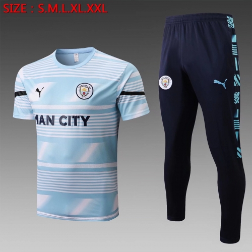 2022/23 Manchester City Blue Short-Sleeve Thailand Soccer Tracksuit Uniform-815