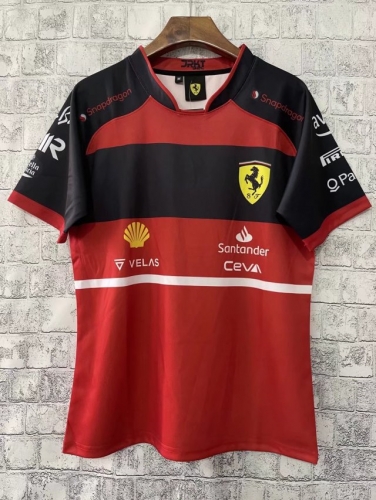 2021-2022 Ferrar Red & Black Round Collar Black Shoulder Formula One Racing Shirts-805