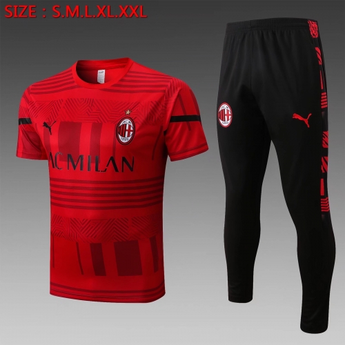 2022/23 AC Milan Red Shorts-Sleeve Soccer Tracksuit Uniform-815
