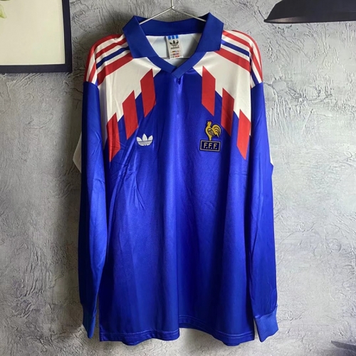 88-90 Retro Version France Home Blue LS Thailand Soccer Jersey AAA-313