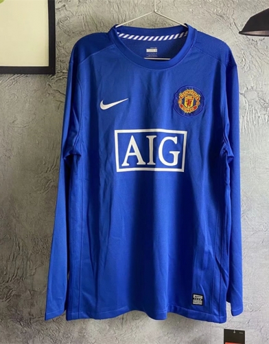 07-08 Retro Version Manchester United Blue LS Thailand Soccer Jersey AAA-301/811/313